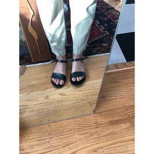 Topshop Ankle Strap Sandals Flat Black Leather 8.5